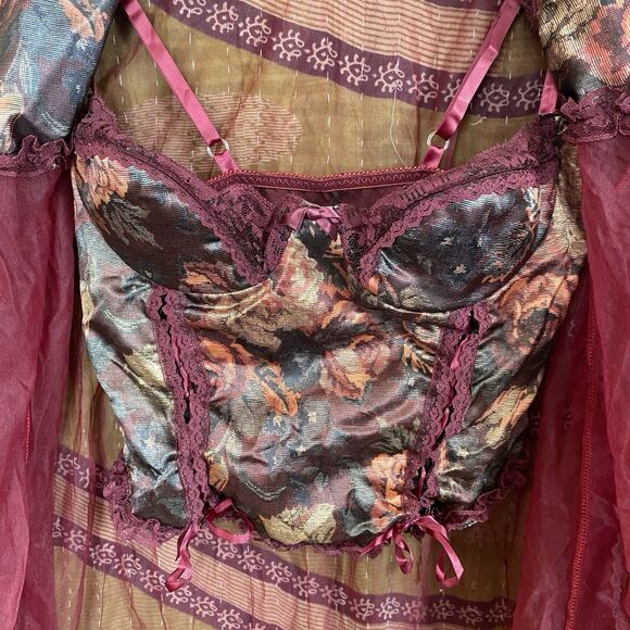 90s Frederick's of Hollywod Fairy Tapestry Corset/ Chiffon Shawl Set Size Small - Picture 3 of 16